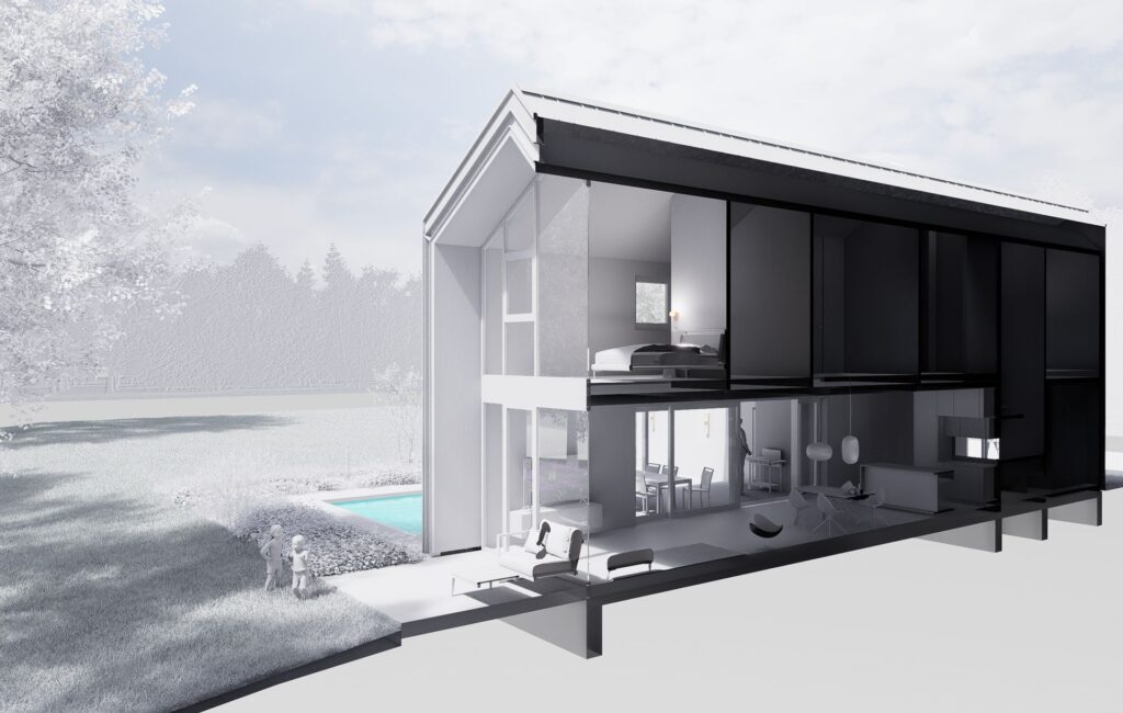 Návrh rodinného CLT domu v Zálesí rezoperspektíva atelier Peráček