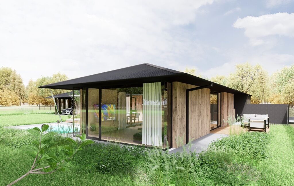 Prízemný CLT dom v Zálesí sklená stena atelier Peráček