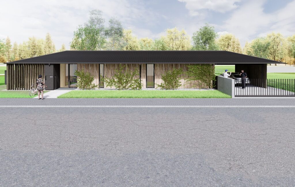 Prízemný CLT dom v Zálesí gánok atelier Peráček