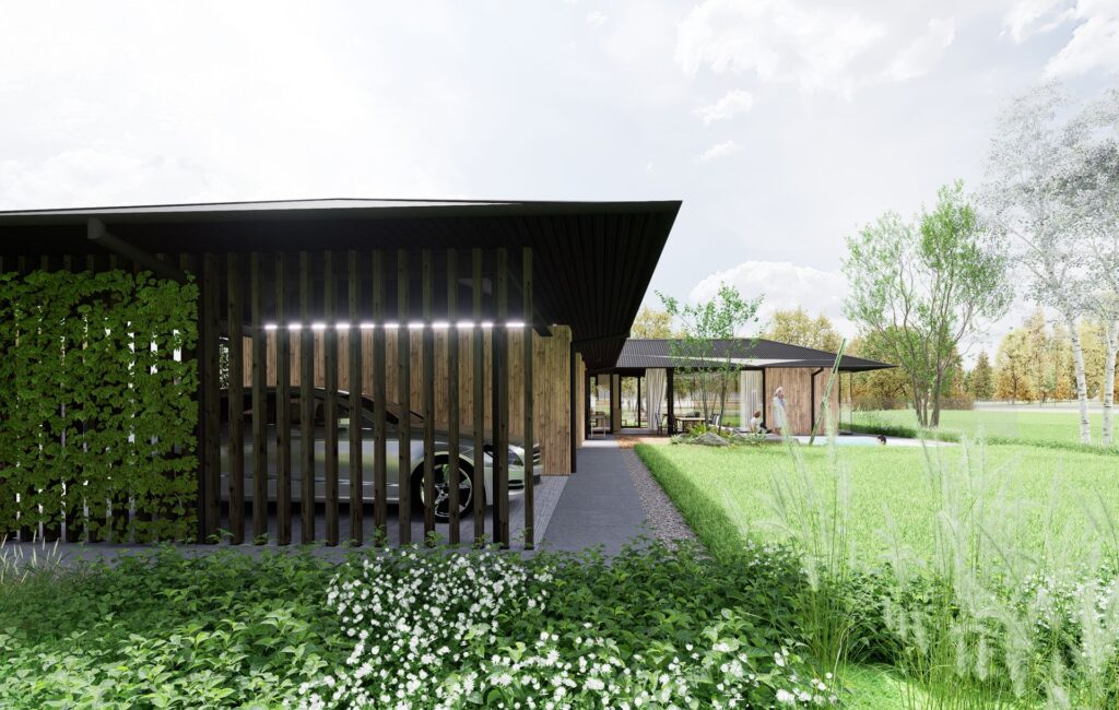Prízemný CLT dom v Zálesí paravan atelier Peráček