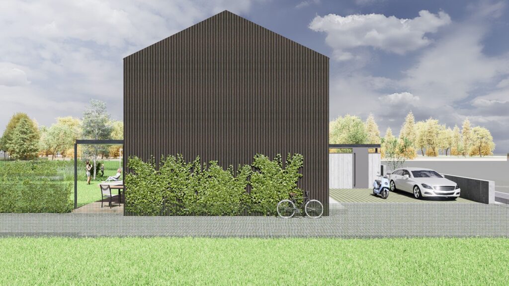 Návrh Dvojdomu, atelier Peráček, plný plechový štít