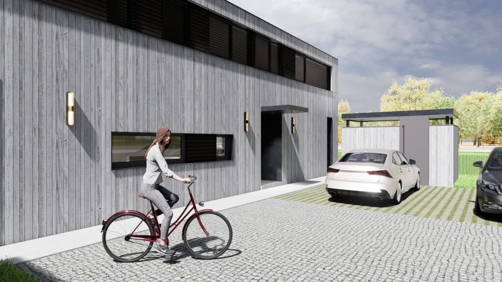 Návrh Dvojdomu, atelier Peráček, drevená fasáda