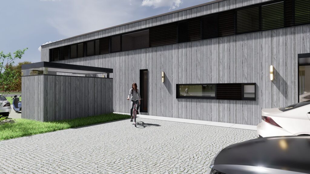 Návrh Dvojdomu, atelier Peráček, drevený obklad