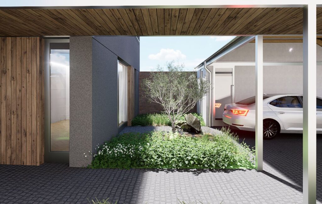 Návrh rodinného domu, atelier Peráček, vstupné pátio