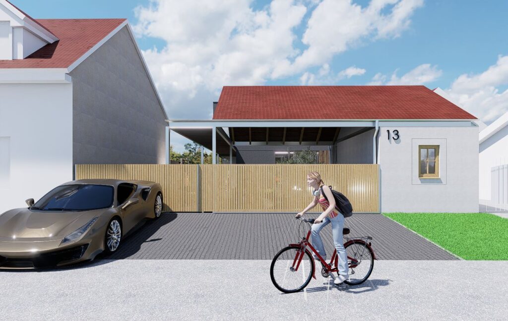 Návrh rodinného domu, atelier Peráček, vjazd