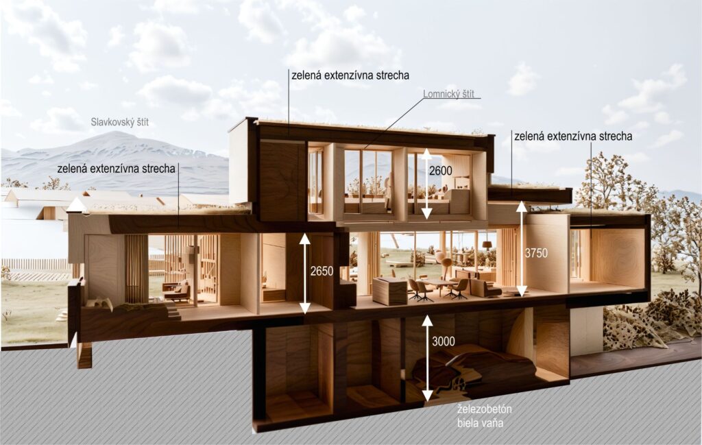 Vila pod Tatrami, CLT 47 ateliér Peráček, rez pozdlzny