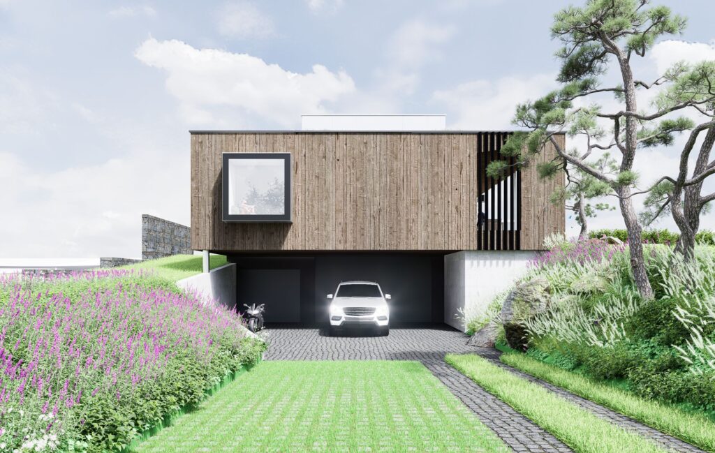 Vila pod Tatrami, CLT 47 ateliér Peráček, garáž