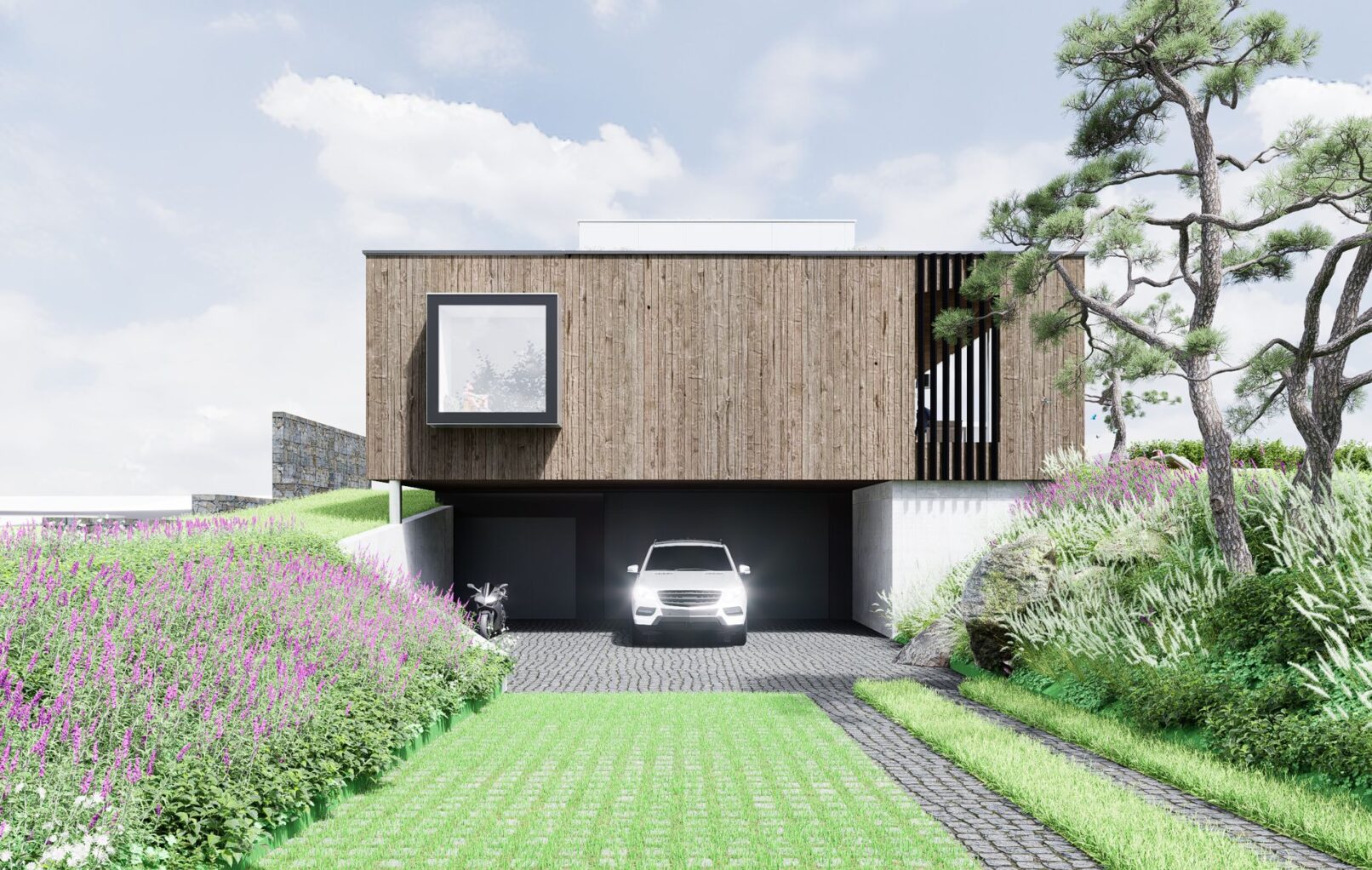 Vila pod Tatrami, CLT 47 ateliér Peráček, garáž