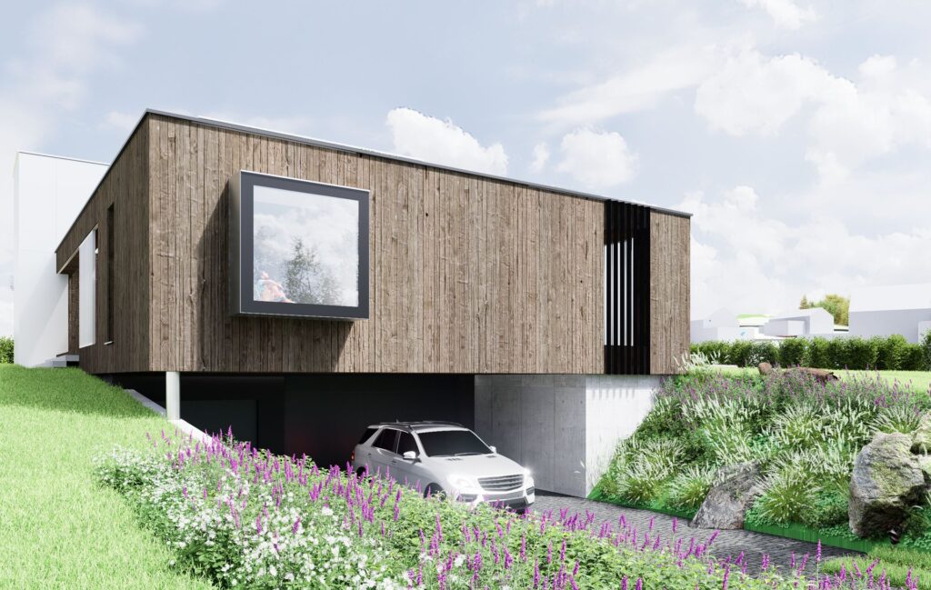 Vila pod Tatrami, CLT 47 ateliér Peráček, rampa garáže