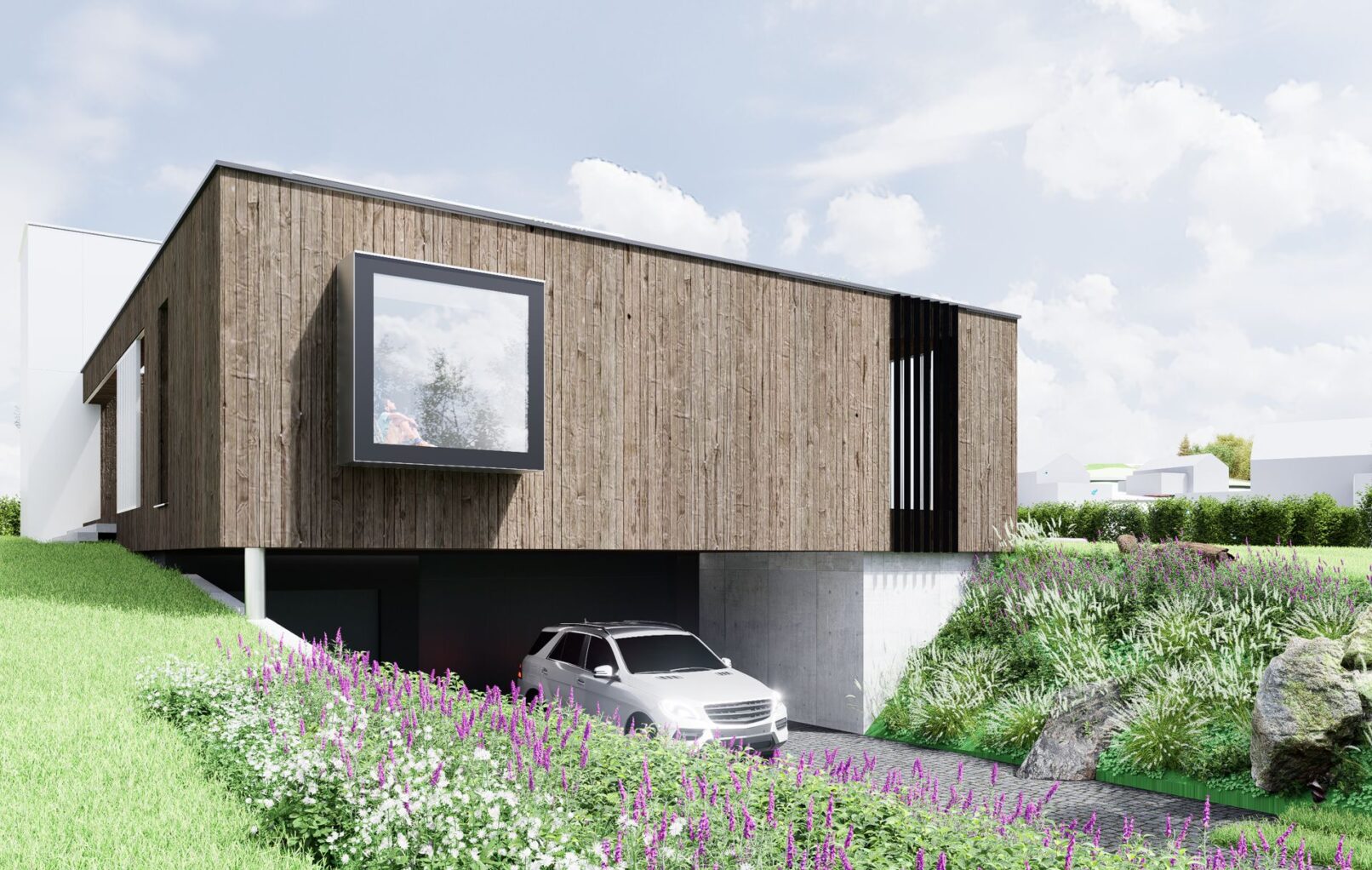 Vila pod Tatrami, CLT 47 ateliér Peráček, rampa garáže