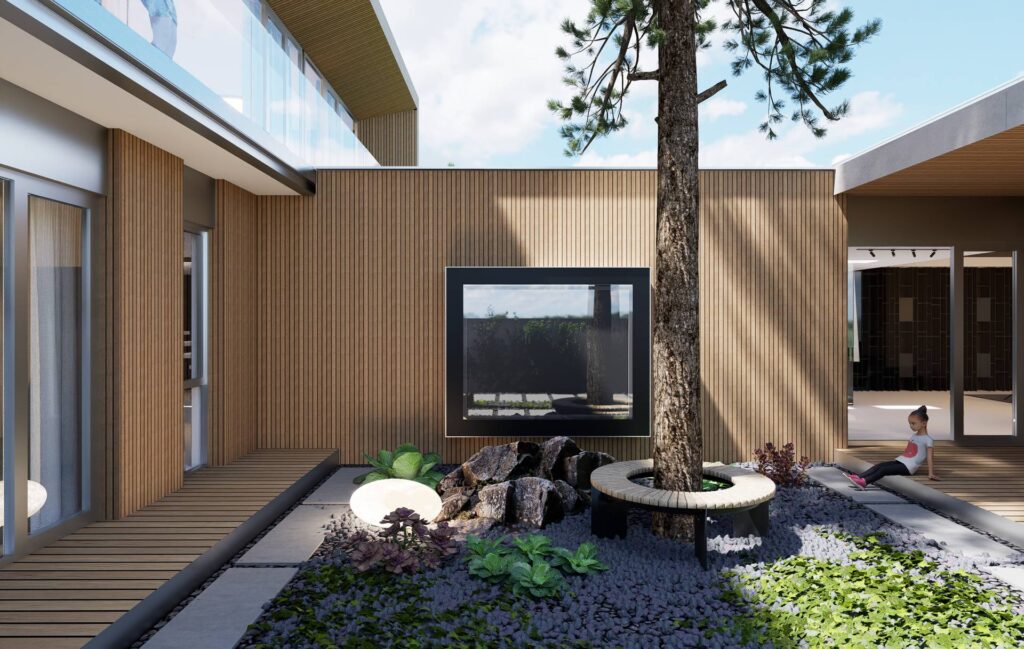 Dom medzi smrekmi CLT 48 ateliér Peráček, átrium