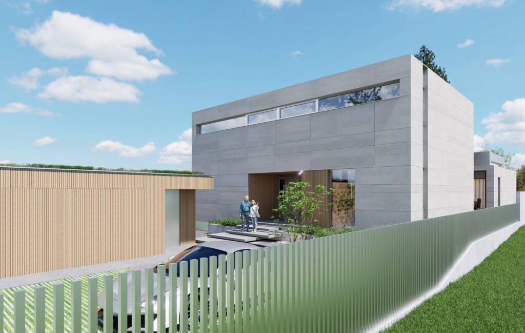 Dom medzi smrekmi CLT 48 ateliér Peráček, pohlad z ulice