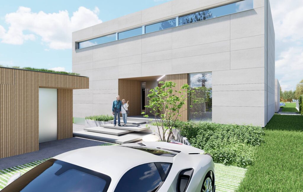 Dom medzi smrekmi CLT 48 ateliér Peráček, závetrie vstupu