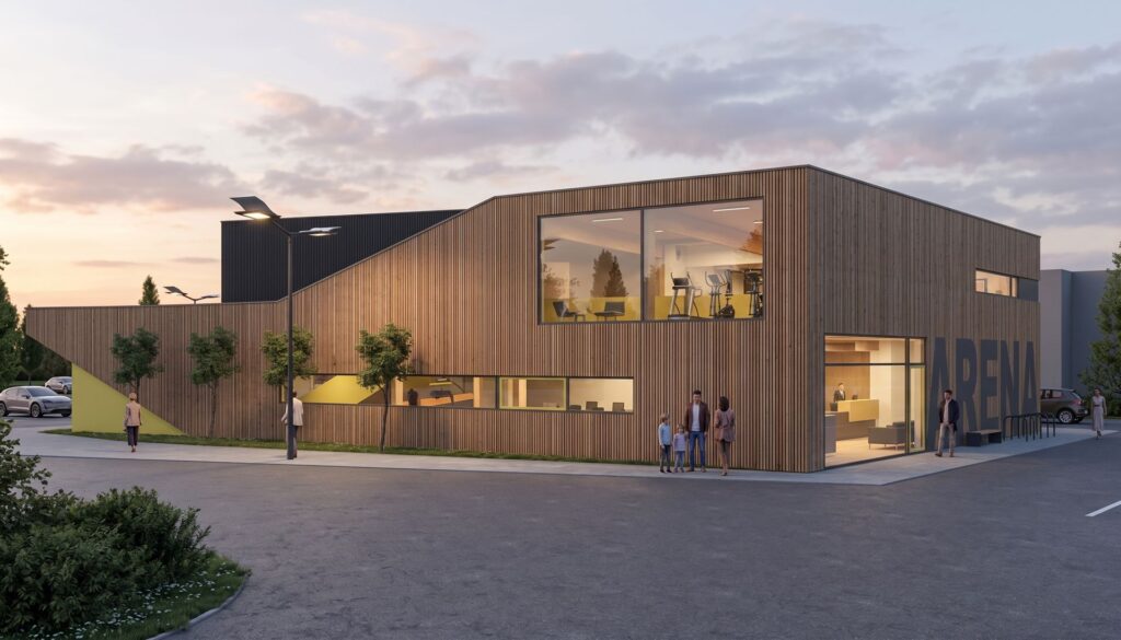 Športová hala Košice architekt Peráček fasáda drevená