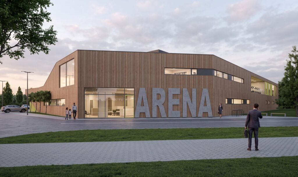 Športová hala Košice architekt Peráček fasáda drevená