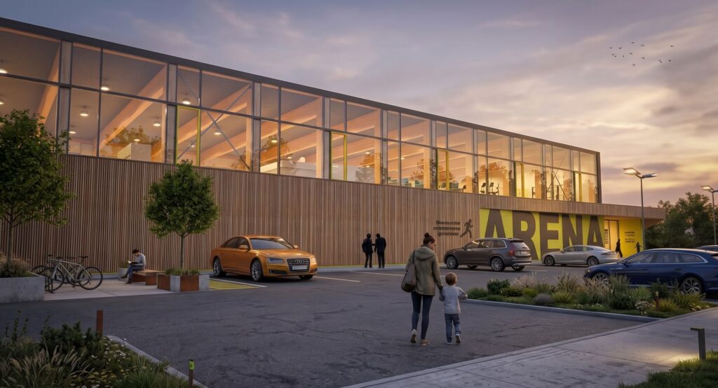 Športová hala Košice architekt Peráček fasáda nadsvetlíky